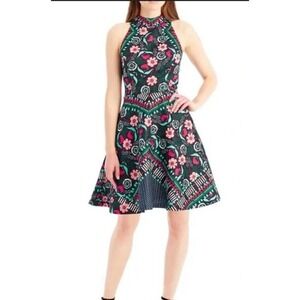 Nicole‎ Miller Floral Print Halter Neck Fit & Flare Dress Party Cocktail 2
